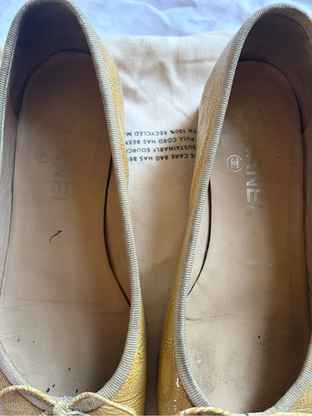 CHANEL Yellow Leather Ballet Flats